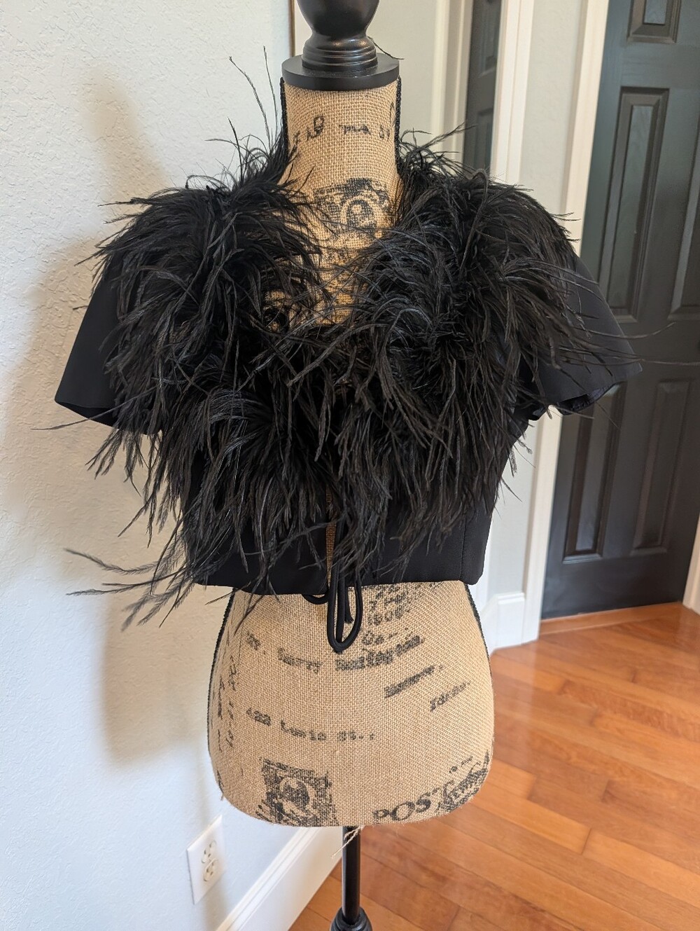 Vintage Black Ostrich Feather Cropped Bolero